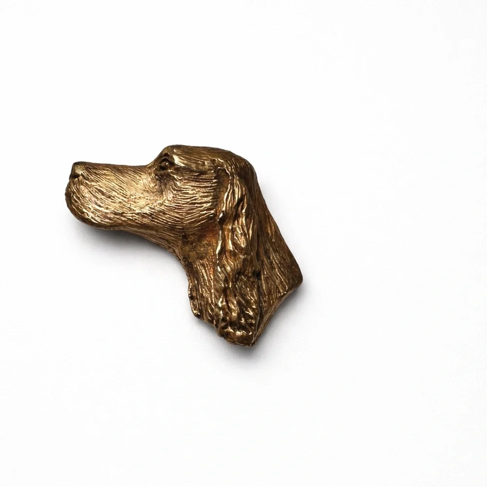Vintage BAI YU Sterling Silver Dog Head Brooch Figural Spaniel Pin Gold Tone